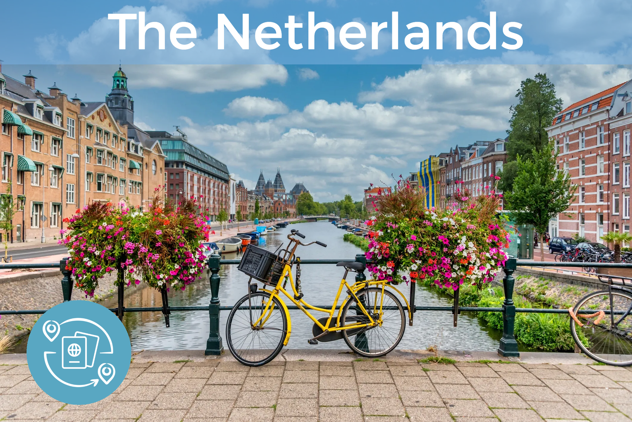 A yellow bicycle on a bridge going over a canal in the Netherlands