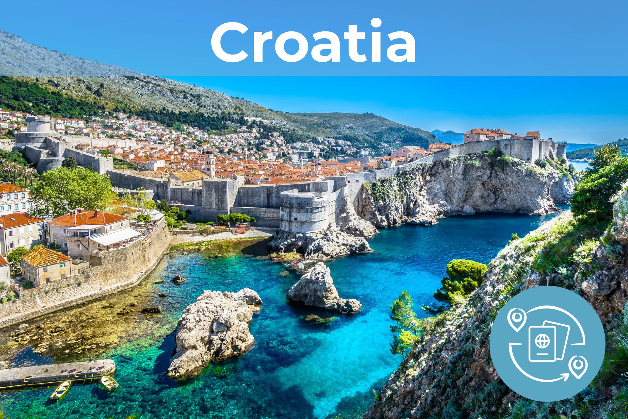 Seaside village in Croatia with "Croatia" at the top