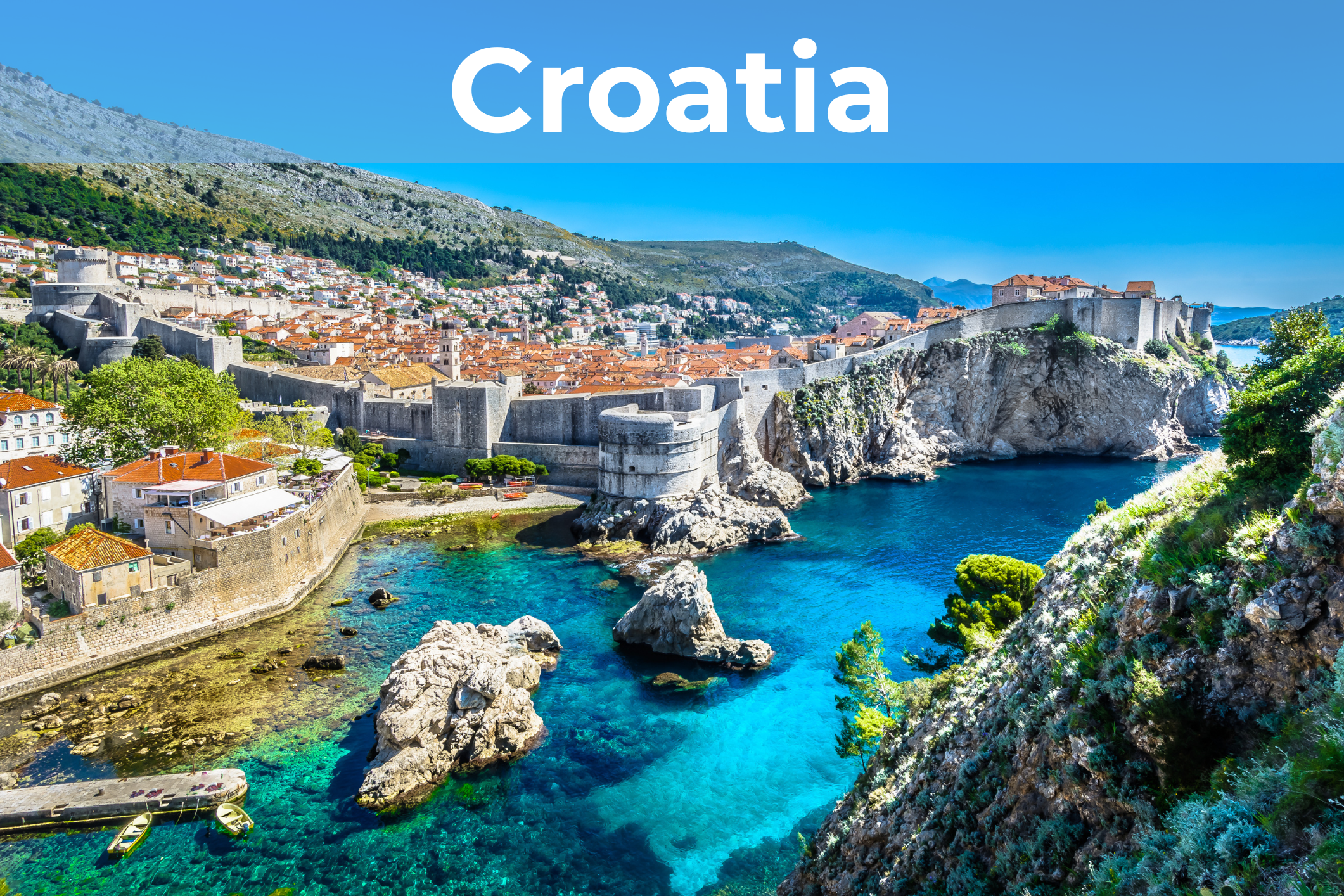 Seaside village in Croatia with "Croatia" written on top. Click for more.