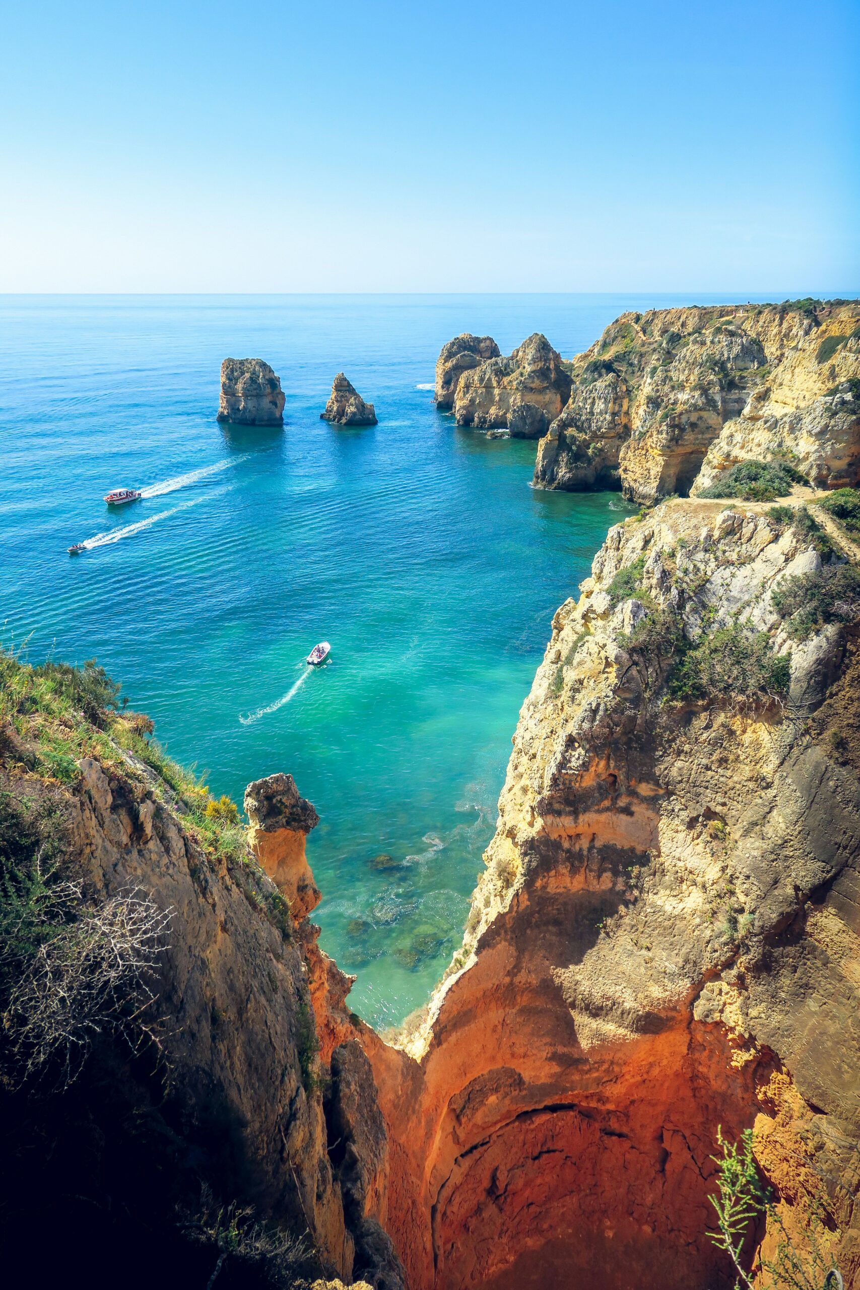 volumes of rock rising from the sea in Portugal