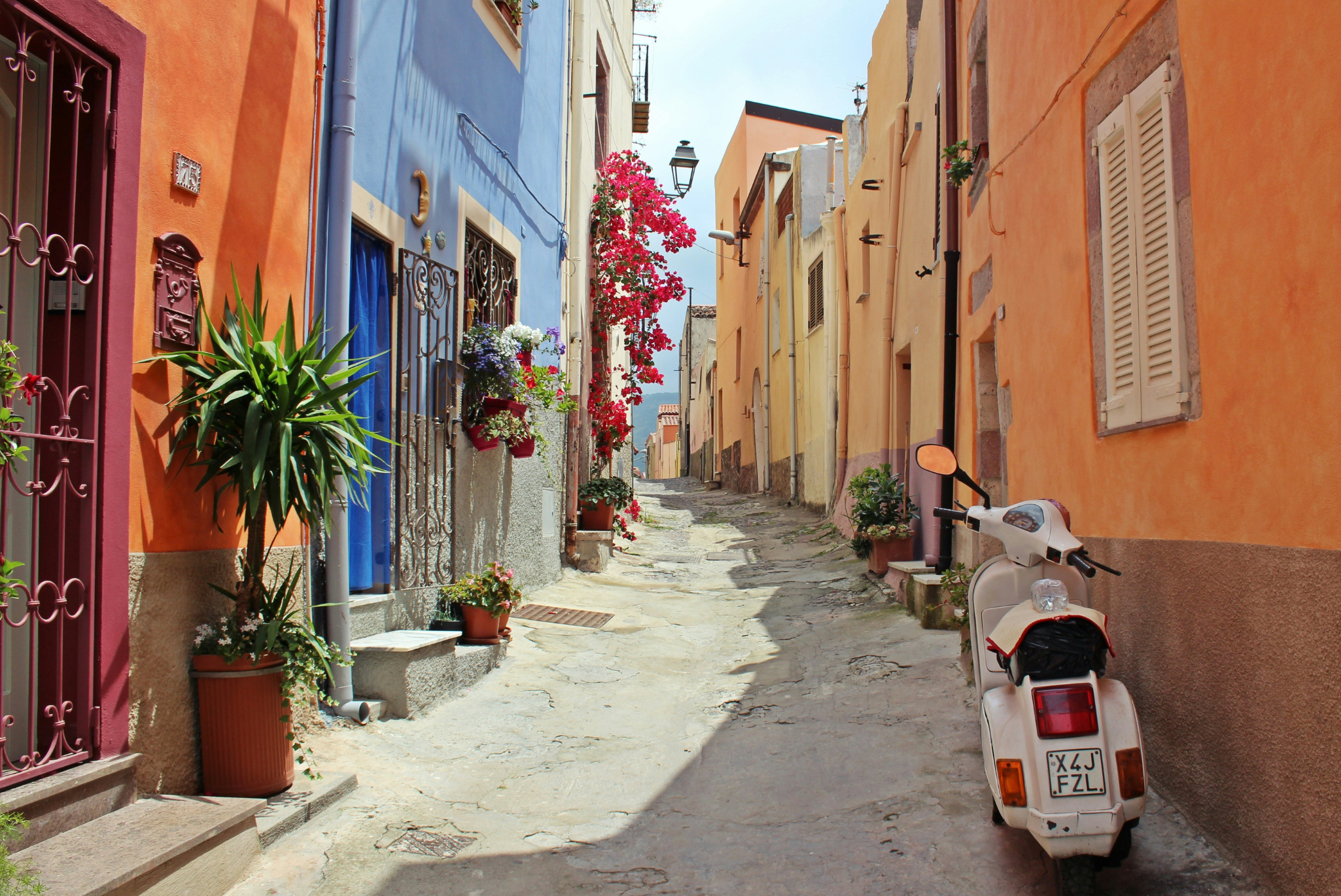 Moped in a colorful alleyway