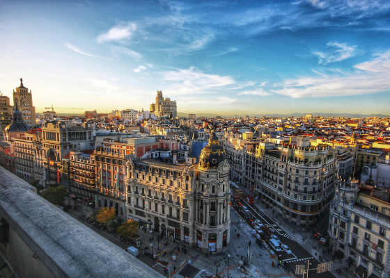 Sunrise over a Spanish city