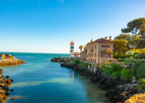 Beautiful castle on the edge of the sea in Portugal