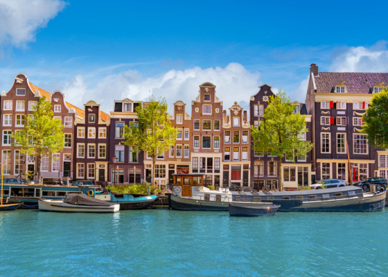 View of traditional homes in Amsterdam