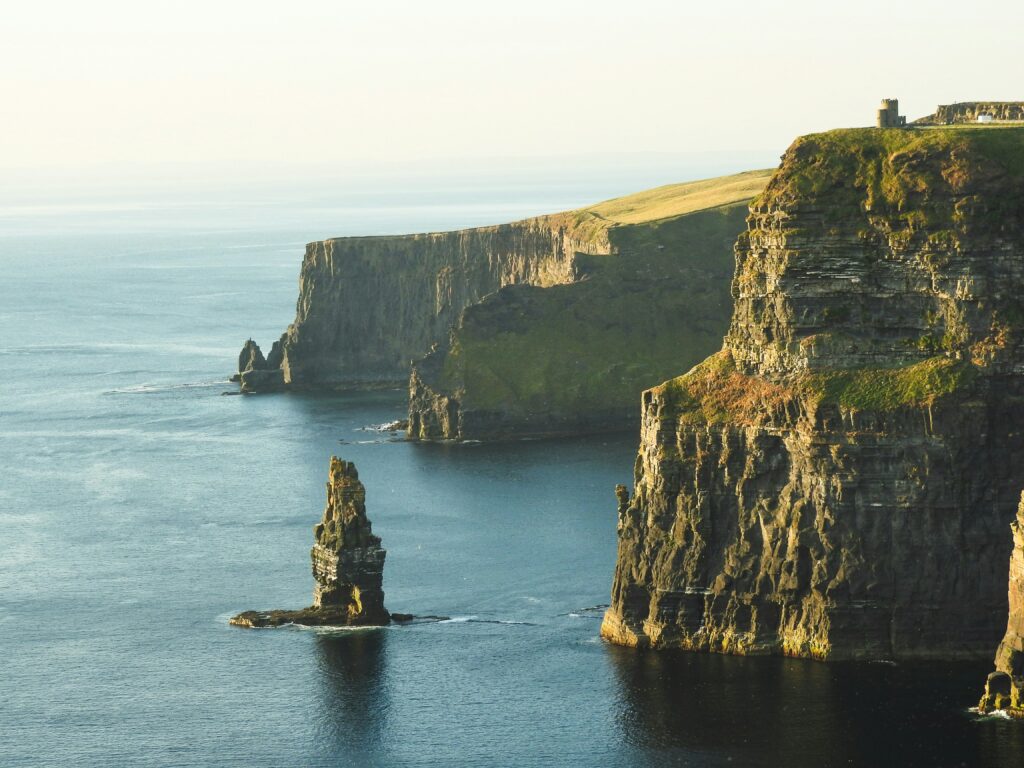 View of the cliffs of Ireland going into the sea