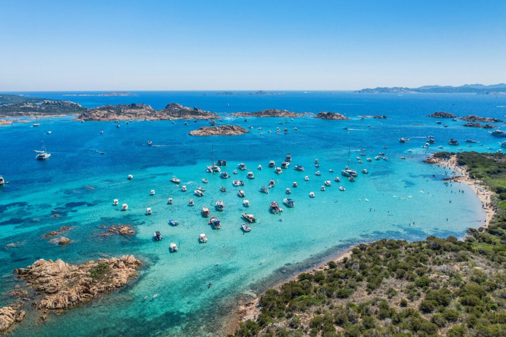Boats on the clear blue sea in Sardinia