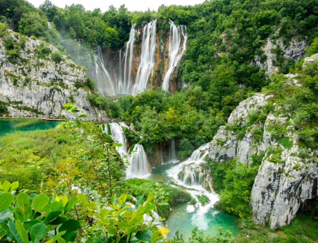 Striking waterfall surrounded by trees in Croatia