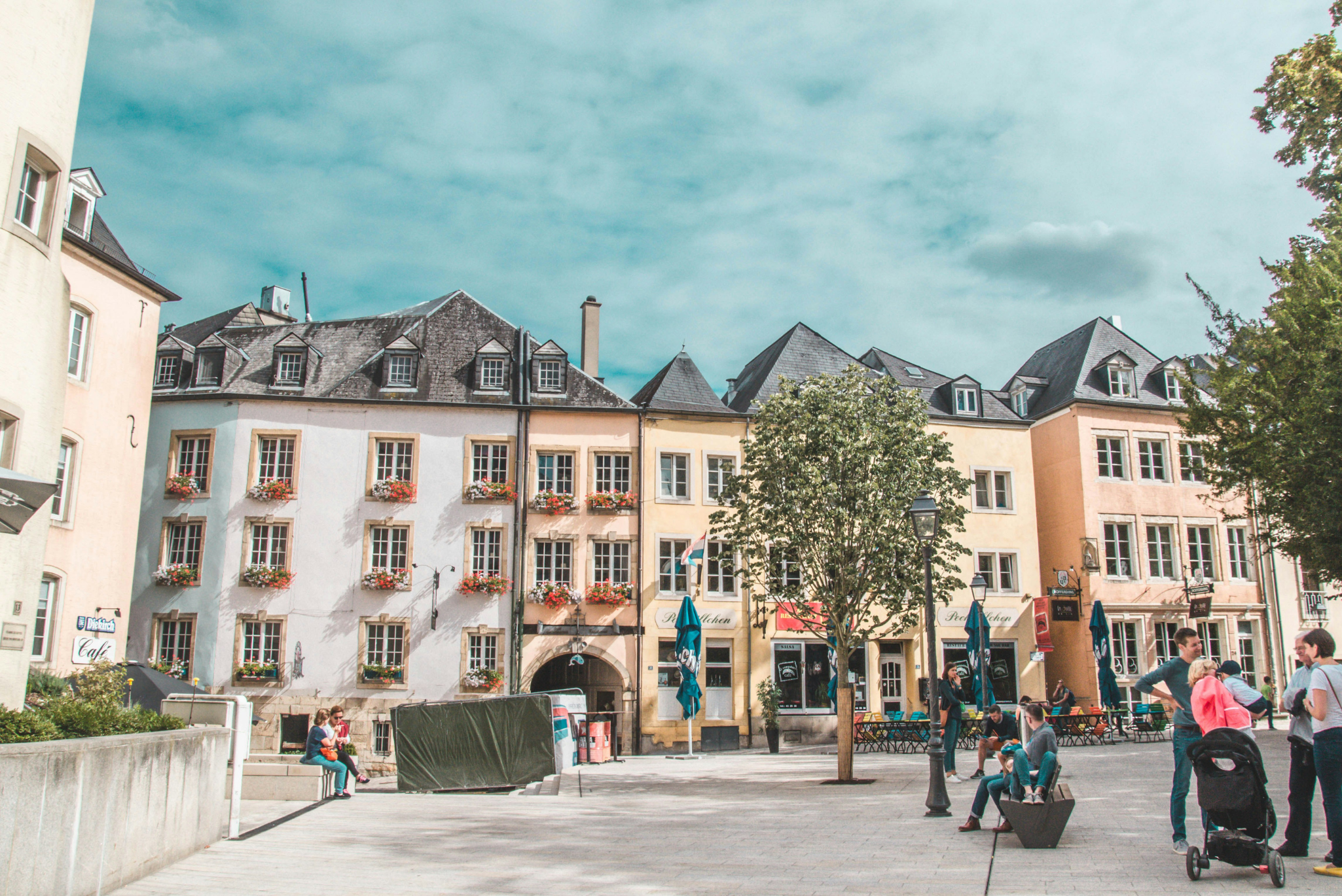 People talking in a square in Luxembourg