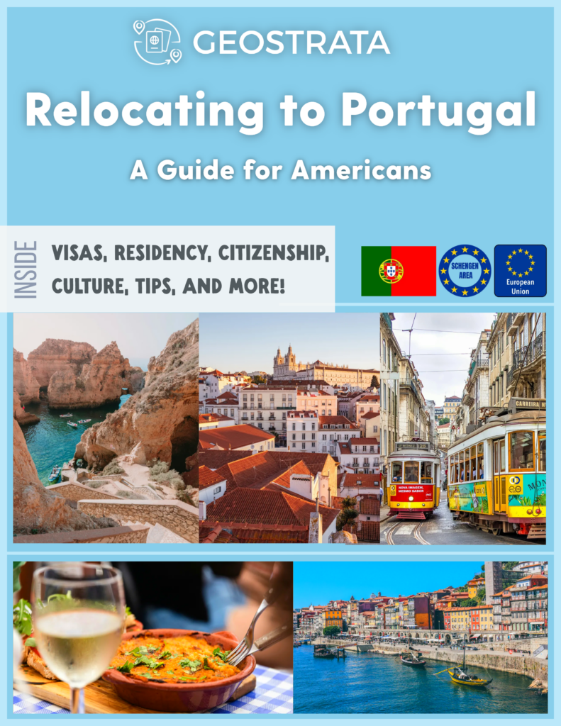 Cover of the "Relocating to Portugal: A Guide for Americans" eBook with images of Portugal