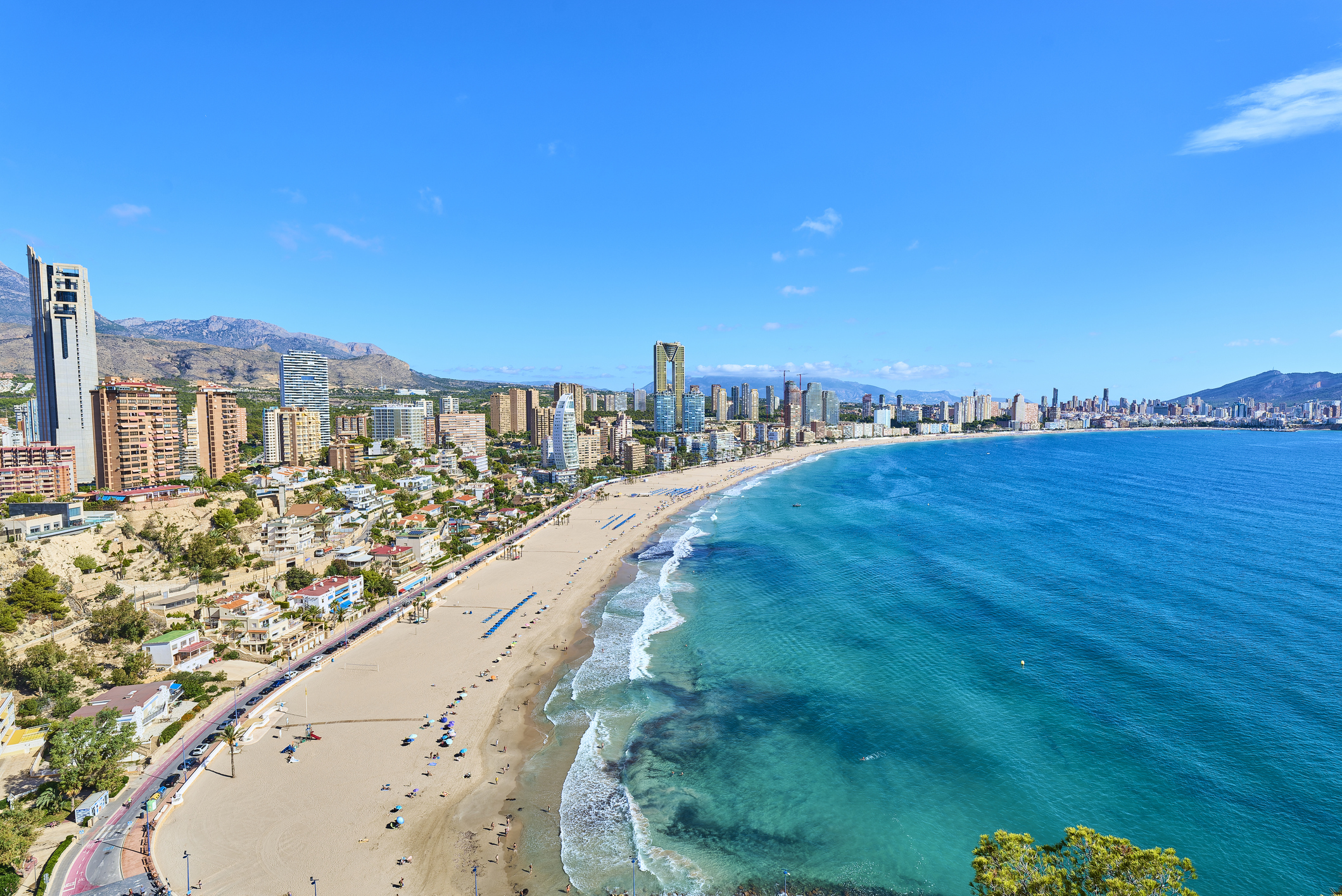 View of the city of Benidorm, Alicante, Valencian Community, Spain.