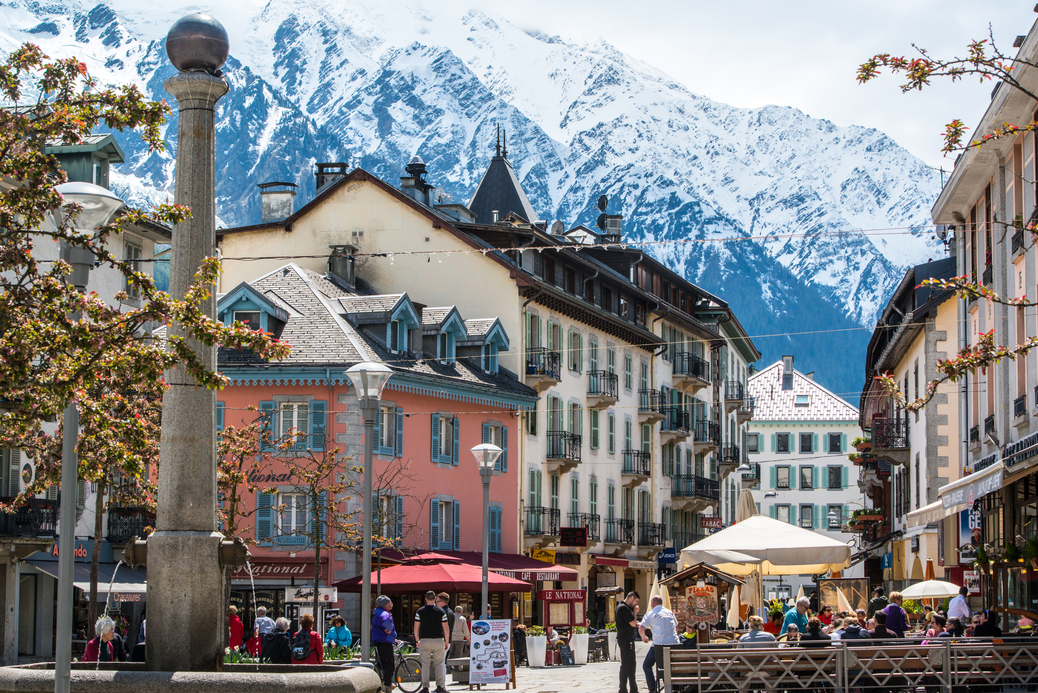 Chamonix-Mont-Blanc, France. People having lunch in a cafe, Chamonix-Mont-Blanc