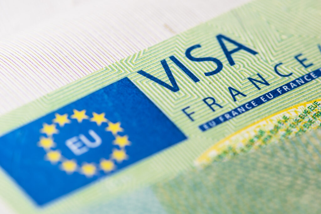 Schengen visa in the French passport.