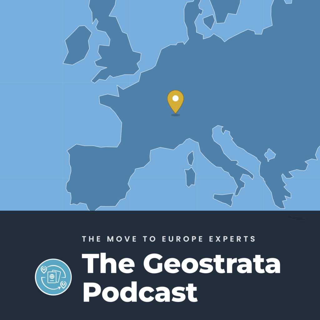 The Geostrata Podcast logo featuring a map of Europe